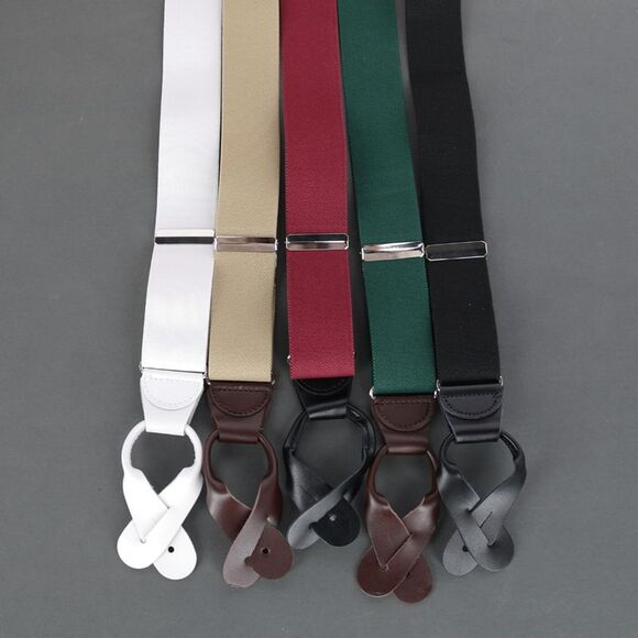 CTM Men's Elastic Button End Dress Suspenders with Silver Hardware - Picture 2 of 3